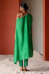 Shop_Shikha Mehta_Green Silk, Chanderi Mirrors, Embroidery Off-shoulder Gul Tunic And Pant Set _at_Aza_Fashions