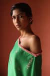 Buy_Shikha Mehta_Green Silk, Chanderi Mirrors, Embroidery Off-shoulder Gul Tunic And Pant Set _Online_at_Aza_Fashions