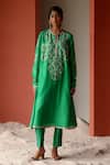 Buy Shikha Mehta Green Silk Organza, Silk, Chanderi Sabrina Flared Side Panel Kurta Pant Set at Aza Fashions Buy_Shikha Mehta_Green Silk Organza, Silk, Chanderi Sabrina Flared Side Panel Kurta Pant Set _at_Aza_Fashions