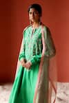 Shop Shikha Mehta Green Silk Organza, Silk, Chanderi Sabrina Flared Side Panel Kurta Pant Set at Aza Fashions Shop_Shikha Mehta_Green Silk Organza, Silk, Chanderi Sabrina Flared Side Panel Kurta Pant Set _at_Aza_Fashions