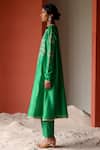 Shop Shikha Mehta Green Silk Organza, Silk, Chanderi Sabrina Flared Side Panel Kurta Pant Set Online at Aza Fashions Shop_Shikha Mehta_Green Silk Organza, Silk, Chanderi Sabrina Flared Side Panel Kurta Pant Set _Online_at_Aza_Fashions