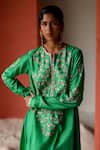 Buy Shikha Mehta Green Silk Organza, Silk, Chanderi Sabrina Flared Side Panel Kurta Pant Set Buy_Shikha Mehta_Green Silk Organza, Silk, Chanderi Sabrina Flared Side Panel Kurta Pant Set