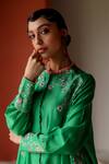 Shop_Shikha Mehta_Green Silk, Chanderi Mirrors Round Zoya Floral Vine Embroidered Kurta With Pant _Online_at_Aza_Fashions