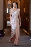 Shop_Chhavvi Aggarwal_Beige Chiffon Satin Embroidery Zardozi Pre-stitched Saree With Blouse _at_Aza_Fashions