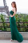 Shop_Chhavvi Aggarwal_Green Bamboo, Linen Sequins, Cut Work Bodice Embroidered Pre-draped Gown _at_Aza_Fashions