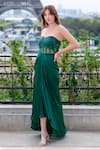 Buy_Chhavvi Aggarwal_Green Bamboo, Linen Sequins, Cut Work Bodice Embroidered Pre-draped Gown _Online_at_Aza_Fashions