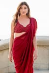 Chhavvi Aggarwal_Maroon Georgette Embroidery Cutdana Notched Sharara Saree With Blouse _Online_at_Aza_Fashions