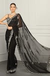 Buy_Meenagurnam_Black Net, Georgette Mirrors, Beads, Zari Embroidered Saree With Blouse _at_Aza_Fashions