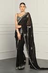 Buy_Meenagurnam_Black Net, Georgette Mirrors, Beads, Zari Embroidered Saree With Blouse _Online_at_Aza_Fashions