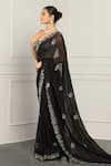 Shop_Meenagurnam_Black Net, Georgette Mirrors, Beads, Zari Embroidered Saree With Blouse _Online_at_Aza_Fashions