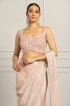 Shop_MeenaGurnam_Pink Crinkle Fabric Embroidered Beads Sweetheart Pre-draped Saree With Blouse _at_Aza_Fashions