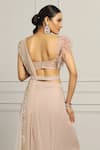 Meenagurnam_Pink Georgette Embroidered Beads Leaf Feather Hem Pre-draped Saree With Blouse _Online_at_Aza_Fashions