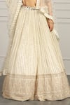 MeenaGurnam_White Georgette Embroidered Zari Plunged V Sequin And Bead Bridal Lehenga Set _Online_at_Aza_Fashions