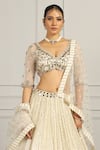 Buy_MeenaGurnam_White Georgette Embroidered Zari Plunged V Sequin And Bead Bridal Lehenga Set _Online_at_Aza_Fashions