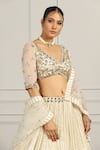 Shop_MeenaGurnam_White Georgette Embroidered Zari Plunged V Sequin And Bead Bridal Lehenga Set _Online_at_Aza_Fashions