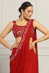 Buy_MeenaGurnam_Maroon Georgette Embroidered Sequins U Neck Draped Sharara Saree With Blouse _Online_at_Aza_Fashions