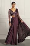 Buy Meenagurnam Purple Net, Silk Beads, Sequins V-neck Pre-draped Saree With Embellished Blouse at Aza Fashions Buy_Meenagurnam_Purple Net, Silk Beads, Sequins V-neck Pre-draped Saree With Embellished Blouse _at_Aza_Fashions