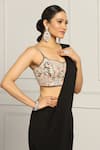 Buy_MeenaGurnam_Black Georgette Embroidered Resham U Draped Sharara Saree With Floral Blouse_Online_at_Aza_Fashions