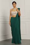 Buy_MeenaGurnam_Emerald Green Georgette Embroidered Draped Sharara Saree With Flower Blouse_at_Aza_Fashions
