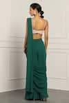 MeenaGurnam_Emerald Green Georgette Embroidered Draped Sharara Saree With Flower Blouse_Online_at_Aza_Fashions