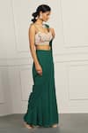 Buy_MeenaGurnam_Emerald Green Georgette Embroidered Draped Sharara Saree With Flower Blouse_Online_at_Aza_Fashions