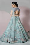 Sonia Bansal_Blue Organza Hand Embroidery Floral Sweetheart Neck Resham Lehenga With Blouse _Online_at_Aza_Fashions