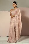 Sonia Bansal_Pink Organza Embroidery Sequins Sweetheart Neck Floral Saree With Blouse _Online_at_Aza_Fashions