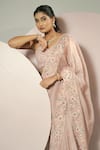 Shop_Sonia Bansal_Pink Organza Embroidery Sequins Sweetheart Neck Floral Saree With Blouse _at_Aza_Fashions