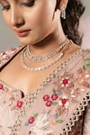 Buy_Sonia Bansal_Pink Organza Embroidery Sequins Sweetheart Neck Floral Hand Bridal Lehenga Set _Online_at_Aza_Fashions