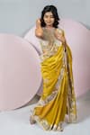 Buy_Sonia Bansal_Yellow Organza Embroidery Resham V Neck Saree With Blouse _at_Aza_Fashions