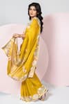 Sonia Bansal_Yellow Organza Embroidery Resham V Neck Saree With Blouse _Online_at_Aza_Fashions