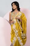 Shop_Sonia Bansal_Yellow Organza Embroidery Resham V Neck Saree With Blouse _at_Aza_Fashions