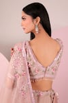 Shop_Sonia Bansal_Pink Pure Silk Blouse Embroidery Resham V Neck Geometric Bridal Lehenga Set _at_Aza_Fashions