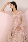 Sonia Bansal_Pink Pure Silk Blouse Embroidery Resham V Neck Geometric Bridal Lehenga Set _Online_at_Aza_Fashions