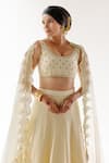 Ridhimaa Gupta_Ivory Silk Organza, Viscose, Cotton Embroidery Raazi Floral Scallop Lehenga Set _Online_at_Aza_Fashions
