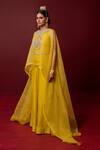 Shop Ridhimaa Gupta Yellow Silk Organza, Viscose Embroidery Round Neck Savitri Hand Cape Pant Set at Aza Fashions Shop_Ridhimaa Gupta_Yellow Silk Organza, Viscose Embroidery Round Neck Savitri Hand Cape Pant Set _at_Aza_Fashions