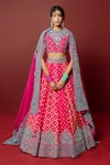 Buy_Ridhimaa Gupta_Pink Organza, Viscose, Kaushika Bandhani Pattern Bridal Lehenga Set _at_Aza_Fashions