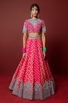 Shop_Ridhimaa Gupta_Pink Organza, Viscose, Kaushika Bandhani Pattern Bridal Lehenga Set _at_Aza_Fashions