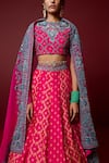 Buy_Ridhimaa Gupta_Pink Organza, Viscose, Kaushika Bandhani Pattern Bridal Lehenga Set _Online_at_Aza_Fashions