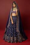 Buy_Ridhimaa Gupta_Blue Organza, Viscose, Embroidery Niranjana Butti Bridal Lehenga Set _at_Aza_Fashions