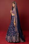 Shop_Ridhimaa Gupta_Blue Organza, Viscose, Embroidery Niranjana Butti Bridal Lehenga Set _at_Aza_Fashions