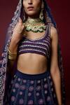 Ridhimaa Gupta_Blue Organza, Viscose, Embroidery Niranjana Butti Bridal Lehenga Set _Online_at_Aza_Fashions