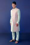 Shop_Ridhimaa Gupta_Green Viscose Raw Silk Hand Embroidered Resham Muraad Sherwani Set _at_Aza_Fashions