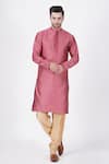 Manish Nagdeo_Pink Chanderi , Cotton, Floral Woven Kurta Set For Kids_Online_at_Aza_Fashions