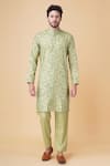 Buy_Manish Nagdeo_Green Ruby Cotton Silk Printed Floral Kurta Set _at_Aza_Fashions