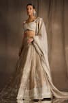 tara thakur_Beige Silk Embroidered Floral Sweetheart Blouse Bridal Lehenga Set _Online_at_Aza_Fashions