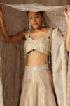 tara thakur_Beige Silk Embroidered Floral Sweetheart Blouse Bridal Lehenga Set _Online