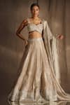 Buy_tara thakur_Beige Silk Embroidered Floral Sweetheart Blouse Bridal Lehenga Set _at_Aza_Fashions