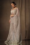 Buy_tara thakur_Beige Butterfly Net Hand Embroidered Floral Pre-draped Saree With Blouse _Online_at_Aza_Fashions