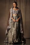 Buy_tara thakur_Brown Tissue Embroidered Sequins Sweetheart Blouse Lehenga Set  _at_Aza_Fashions